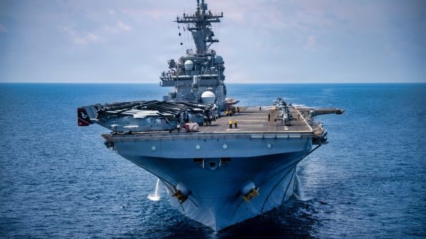 Wasp-class amphibious assault ship USS Boxer (LHD 4) transits the South China Sea, June 8, 2026. Boxer, flagship of the Boxer Amphibious Ready Group, is underway with the 11th Marine Expeditionary Unit in the U.S. 7th Fleet area of operations. U.S. 7th Fleet, the Navy’s largest forward-deployed numbered fleet, routinely interacts and operates with allies and partners to preserve a free and open Indo-Pacific. (U.S. Navy photo by Mass Communication Specialist Seaman Eliora Sims)