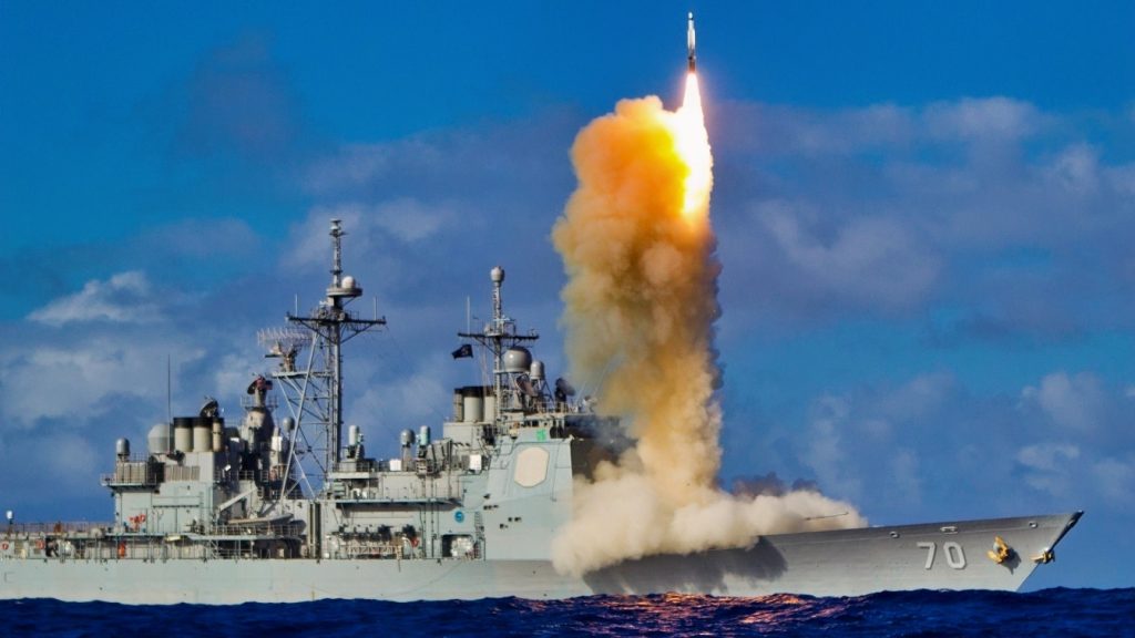 A Standard Missile-3 (SM-3) Block 1B interceptor missile is launched from the guided-missile cruiser USS Lake Erie (CG 70) during a Missile Defense Agency and U.S. Navy test in the mid-Pacific. The SM-3 Block 1B successfully intercepted a target missile that had been launched from the Pacific Missile Range Facility at Barking Sands in Kauai, Hawaii. Lake Erie detected and tracked the target with its on board AN/SPY-1 radar. The event was the third consecutive successful intercept test of the SM-3 Block IB missile. (U.S. Navy photo/Released)