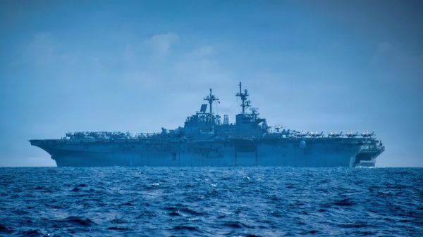 Wasp-class amphibious assault ship USS Boxer (LHD 4) transits the South China Sea, June 4, 2026. Boxer, flagship of the Boxer Amphibious Ready Group, is underway with the 11th Marine Expeditionary Unit in the U.S. 7th Fleet area of operations. U.S. 7th Fleet, the Navy’s largest forward-deployed numbered fleet, routinely interacts and operates with allies and partners to preserve a free and open Indo-Pacific (U.S. Navy photo by Mass Communication Specialist Seaman Eliora Sims)