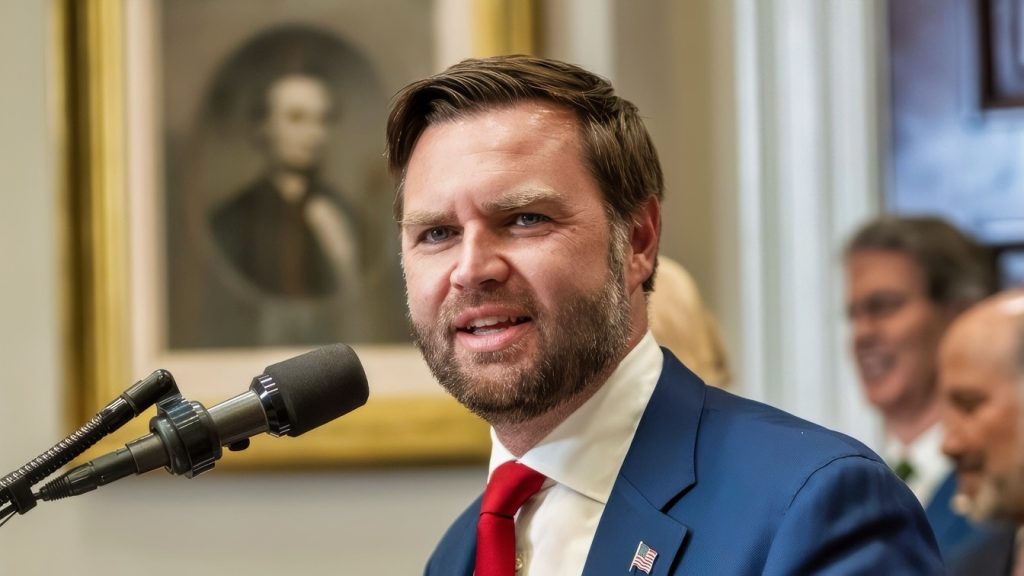 Vice President JD Vance gives remarks at a Sports Council announcement, Thursday, July 31, 2025, in the Roosevelt Room of the White House. (White House Intern Photo by Julian Casciano)