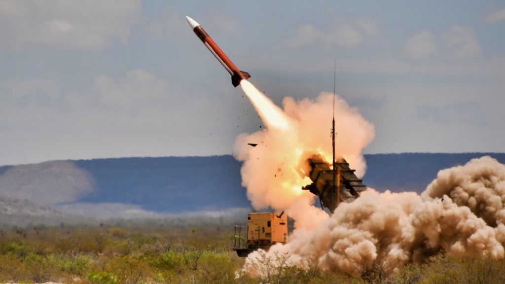 A MIM-104 Patriot Surface-to-Air Missile System assigned to the Fort Bliss, Texas-based 11th Air Defense Artillery Brigade fires as part of a bi-lateral live-fire exercise with military members from the Royal Netherlands Ground-based Air Defense Command at McGregor Range, N.M., May 11, 2024. The Patriot Missile System is a highly mobile air defense guided missile system designed to engage and intercept any aerial threats whether it be aircraft or tactical ballistic missiles under any weather conditions and in natural or induced environments. The command showcased its capabilities firing interceptors at simulated drone targets during the training event working with Dutch Allies.