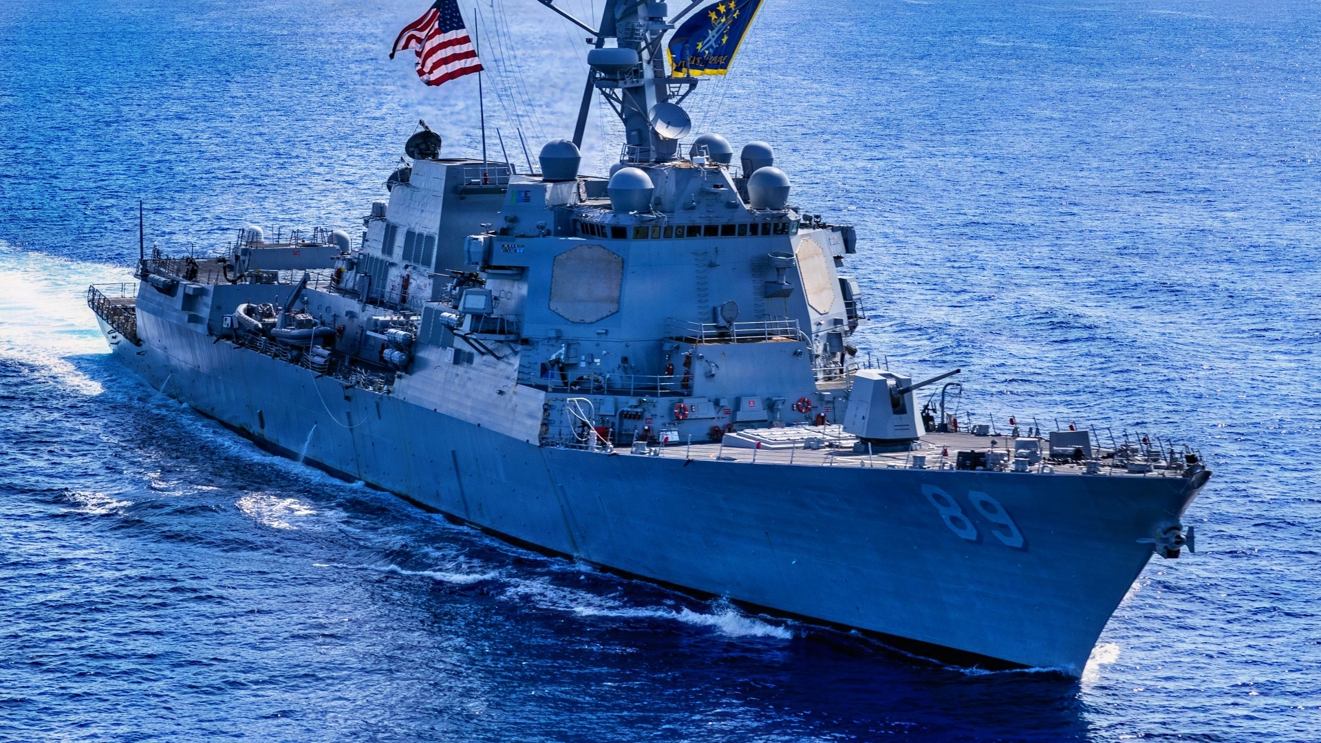 U.S. Navy Arleigh Burke-class guided-missile destroyer USS Mustin (DDG 89) steams in the Indian Ocean, July 2, 2026. Mustin is forward-deployed and assigned to Destroyer Squadron (DESRON) 15, the Navy’s largest DESRON and U.S. 7th Fleet’s principal surface force. U.S. 7th Fleet, the Navy’s largest forward-deployed numbered fleet, routinely interacts and operates with allies and partners in preserving a free and open Indo-Pacific. (U.S. Navy photo by Mass Communication Specialist 2nd Class Timothy Dimal)