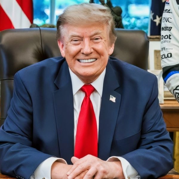 President Donald J. Trump meets with guests, including Penske Corporation Chairman Roger Penske, in the Oval Office before participating in a Freedom 250 Grand Prix Showcase on West Executive Avenue at the White House, Monday, July 13, 2026. (Official White House Photo by Daniel Torok)