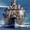 The Arleigh Burke-class guided-missile destroyers USS Bulkeley, right, and USS Mason participate in a strait transit exercise. Bulkeley and Mason are part of the Enterprise Carrier Strike Group and are conducting work-ups and flight operations in preparation for an upcoming deployment. (U.S. Navy photo by Seaman Jared M. King)