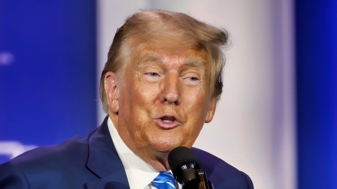 Former President of the United States Donald Trump speaking with attendees at the Republican Jewish Coalition's 2023 Annual Leadership Summit at the Venetian Convention & Expo Center in Las Vegas, Nevada