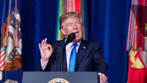 President Donald J. Trump addresses the nation on the South Asia strategy during a press conference at Conmy Hall on Fort Myer, Va., Aug. 21, 2017. (DoD photo by Army Sgt. Amber I. Smith)