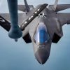 A U.S. Air Force F-35 Lightning II assigned to the 48th Fighter Wing moves into position to receive fuel from a KC-135 Stratotanker assigned to the 100th Air Refueling Wing over the North Sea, Sept. 30, 2026. As the premier refueling asset in Europe, the 100th ARW provides refueling capabilities to joint, partner, and Allied 2nd, 3rd, 4th, and 5th generation fighter jets. (U.S. Air Force photo by Staff Sgt. Nash Truitt)